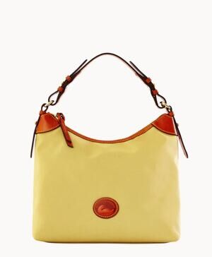 Dooney & Bourke Nylon Erica Hobo Shoulder Bag Khaki Tan Leather Zip Top Capsule